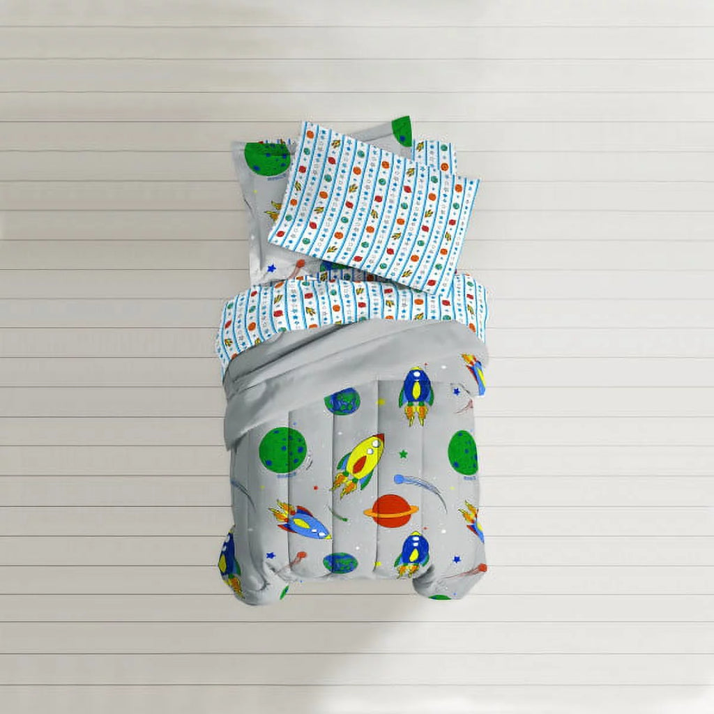 Space Rocket Twin 5 Piece Comforter Set, Bed-in-a-Bag Polyester, Grey Y174424