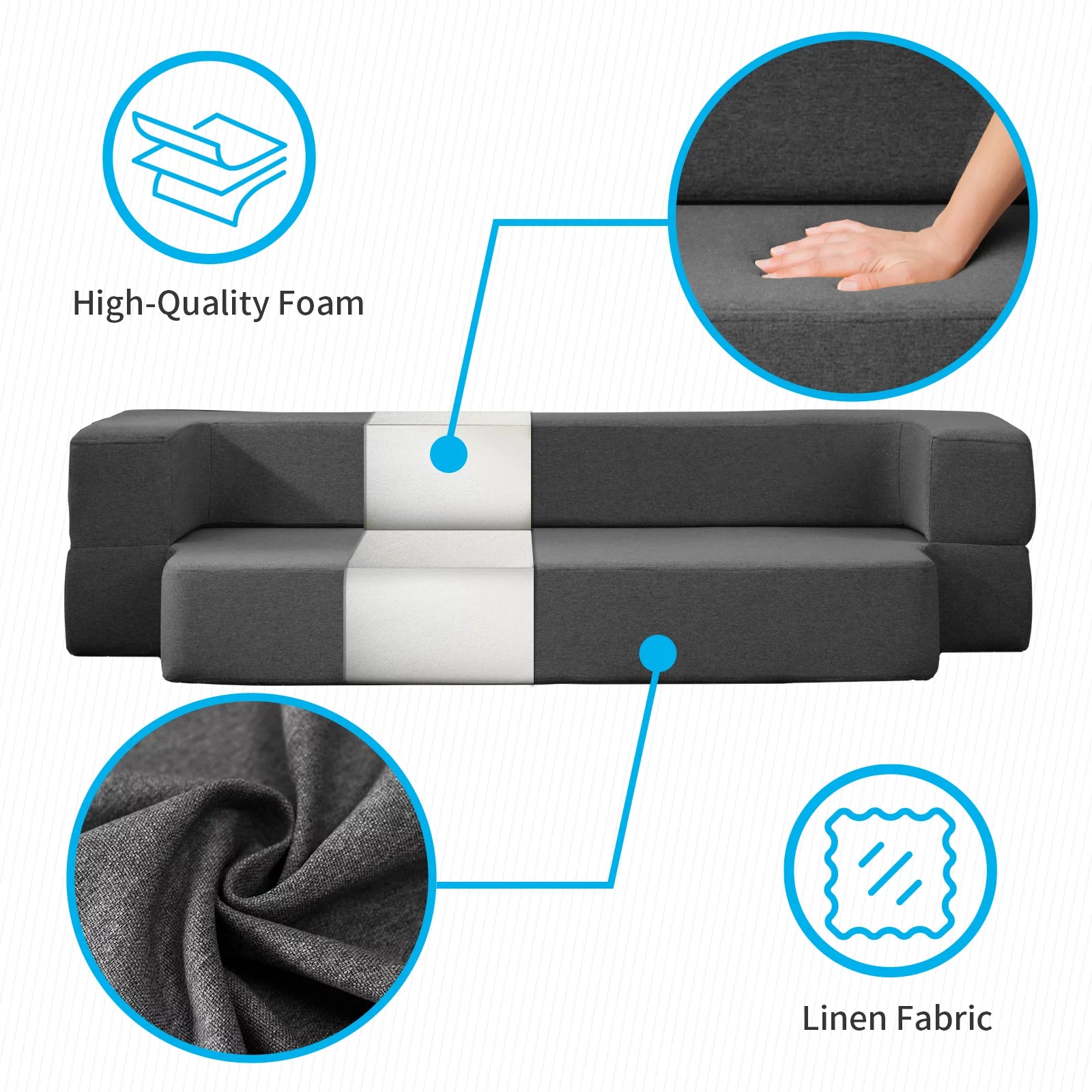 Folding Queen Size Sleeper Sofa Bed with Memory Foam, Dark Gray C28121