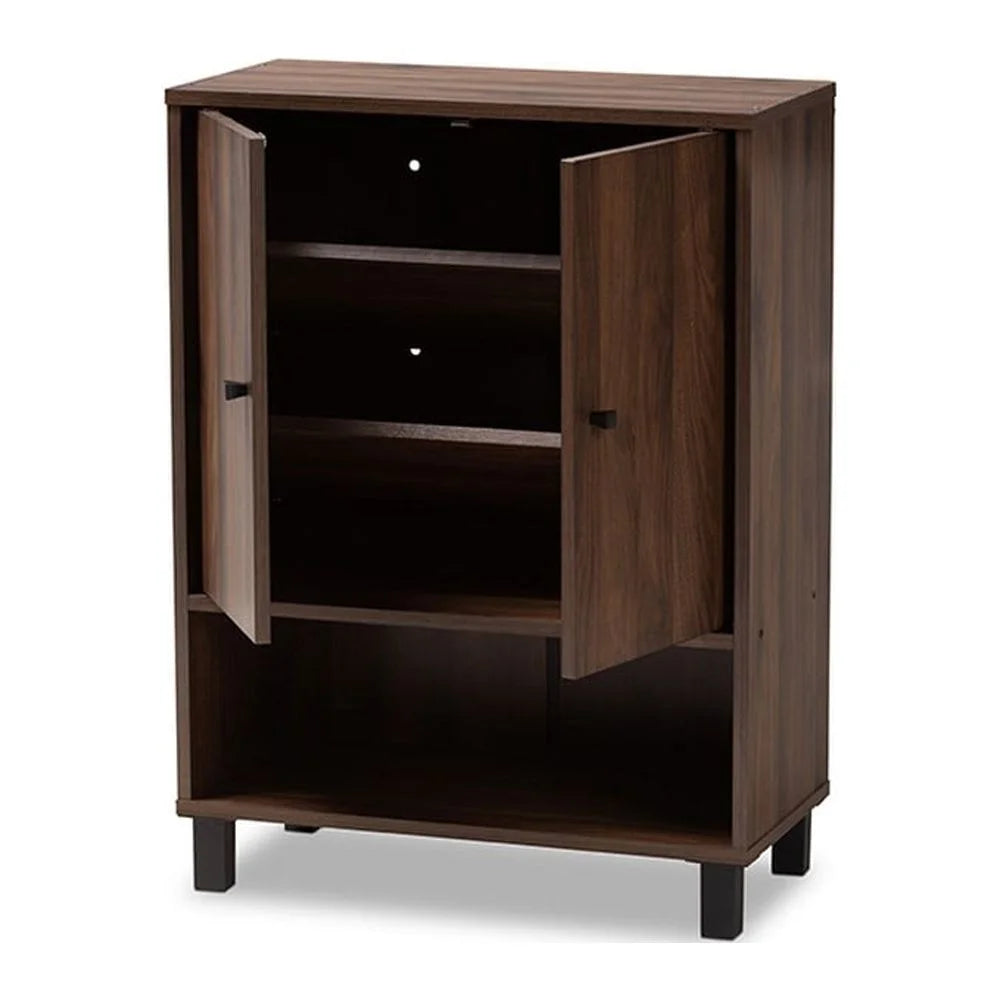 Walnut Brown 2-Door Wood Shoe Storage Cabinet Q18299