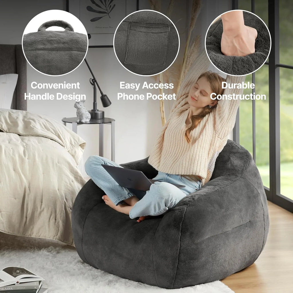 Giant Bean Bag Chair with Memory Foam Filler, Grey B491417