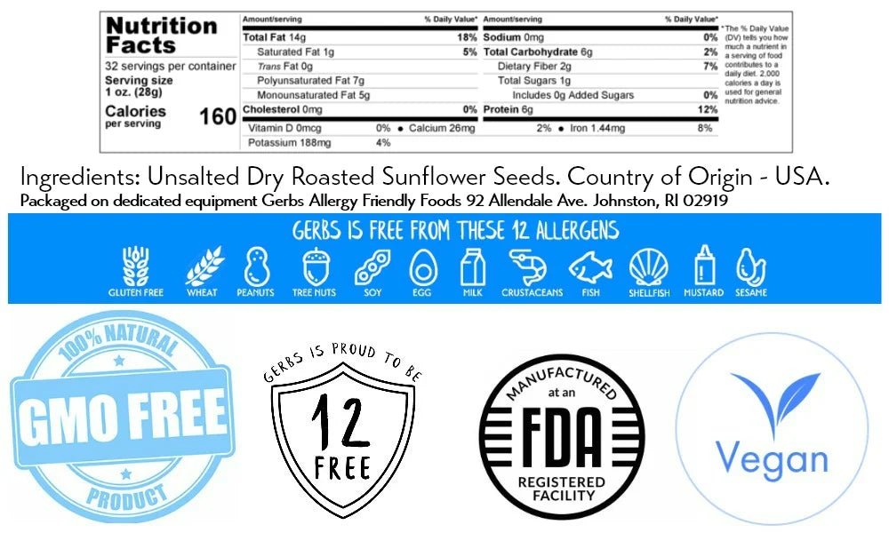 Unsalted Roasted Sunflower Seed Kernels, 2 LBS, Allergen Free, Non GMO, Vegan B670881