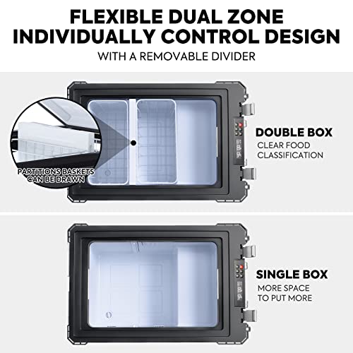 58Qt Dual Zone Portable Freezer for Car Truck RV Van SUV, -4℉~68℉, APP Control Y830576