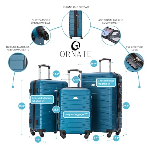 3 Piece Hard Luggage Set with Spinner Wheels and TSA Lock G572382