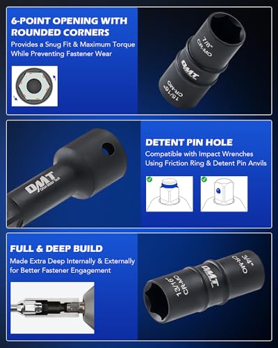 Lug Nut Socket Set, 5pc 1/2" Drive Impact Flip Socket Set, Metric & SAE, Double Ended Thin Wall with 3" Extension Bar J23651