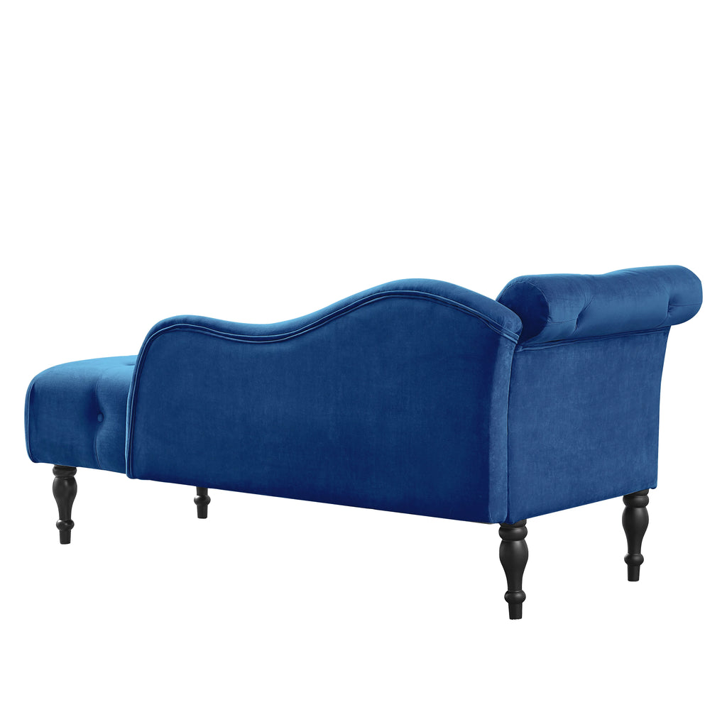 Modern Lounge Chaise Indoor, Upholstered Accent Chair with Button Tufted Seat and Solid Wooden Legs, Blue H5118