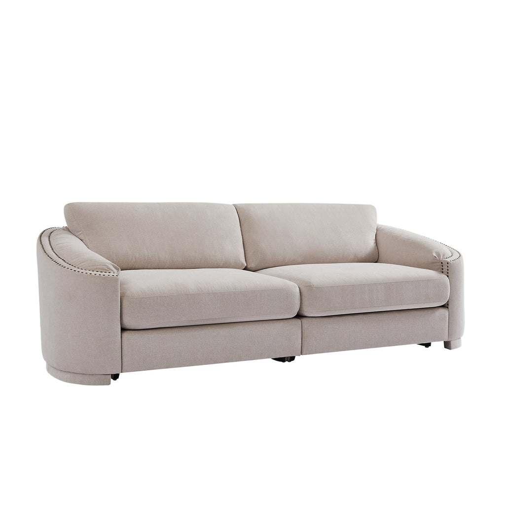 Upholstered 3-Seater Sofa Couch with Semilunar Arm, Beige M669