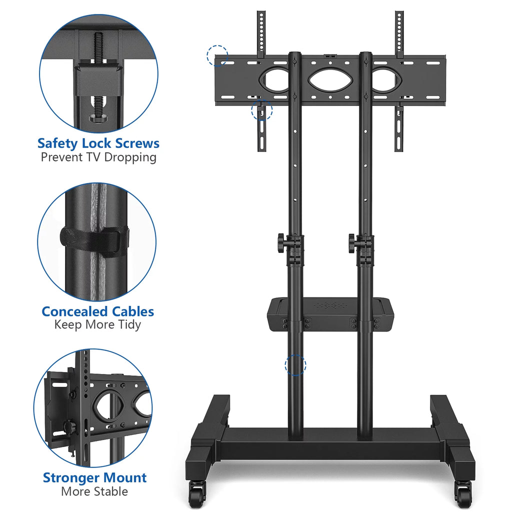 TV Cart for TVs up to 75 inch, Tilt Rolling Stand, Black N907719