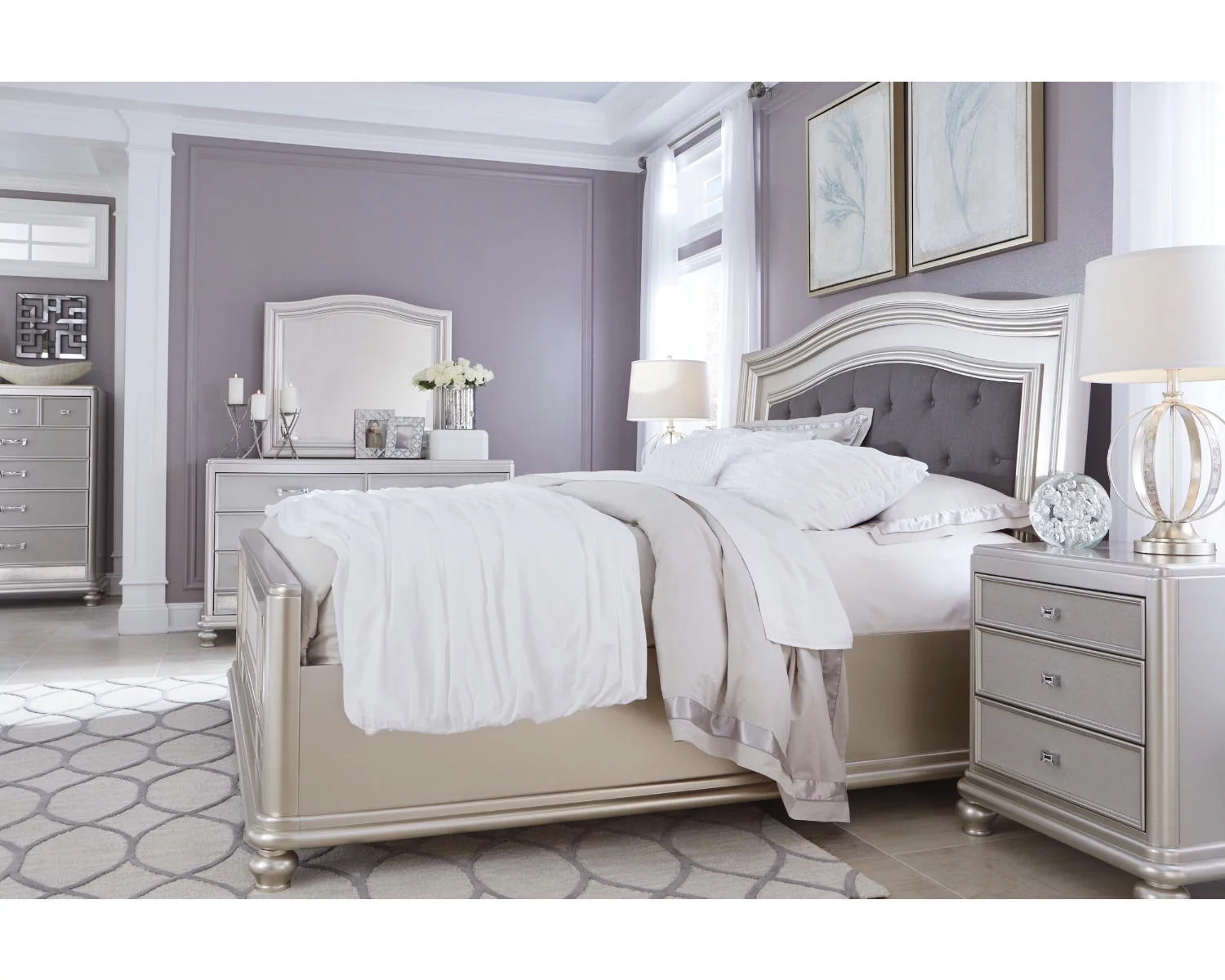 3 Drawer Nightstand, Silver Y7476