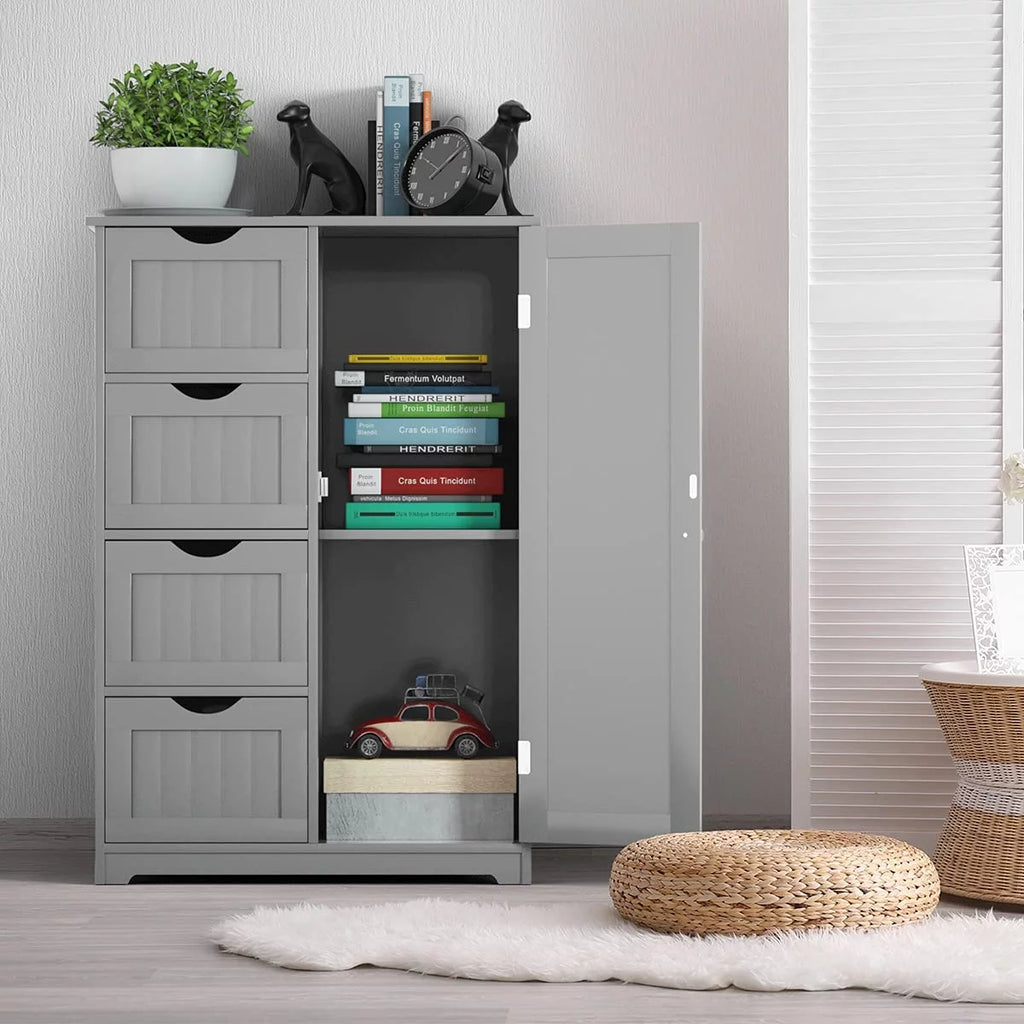 Freestanding Bathroom Floor Cabinet with 4 Drawers and Cupboard W732794