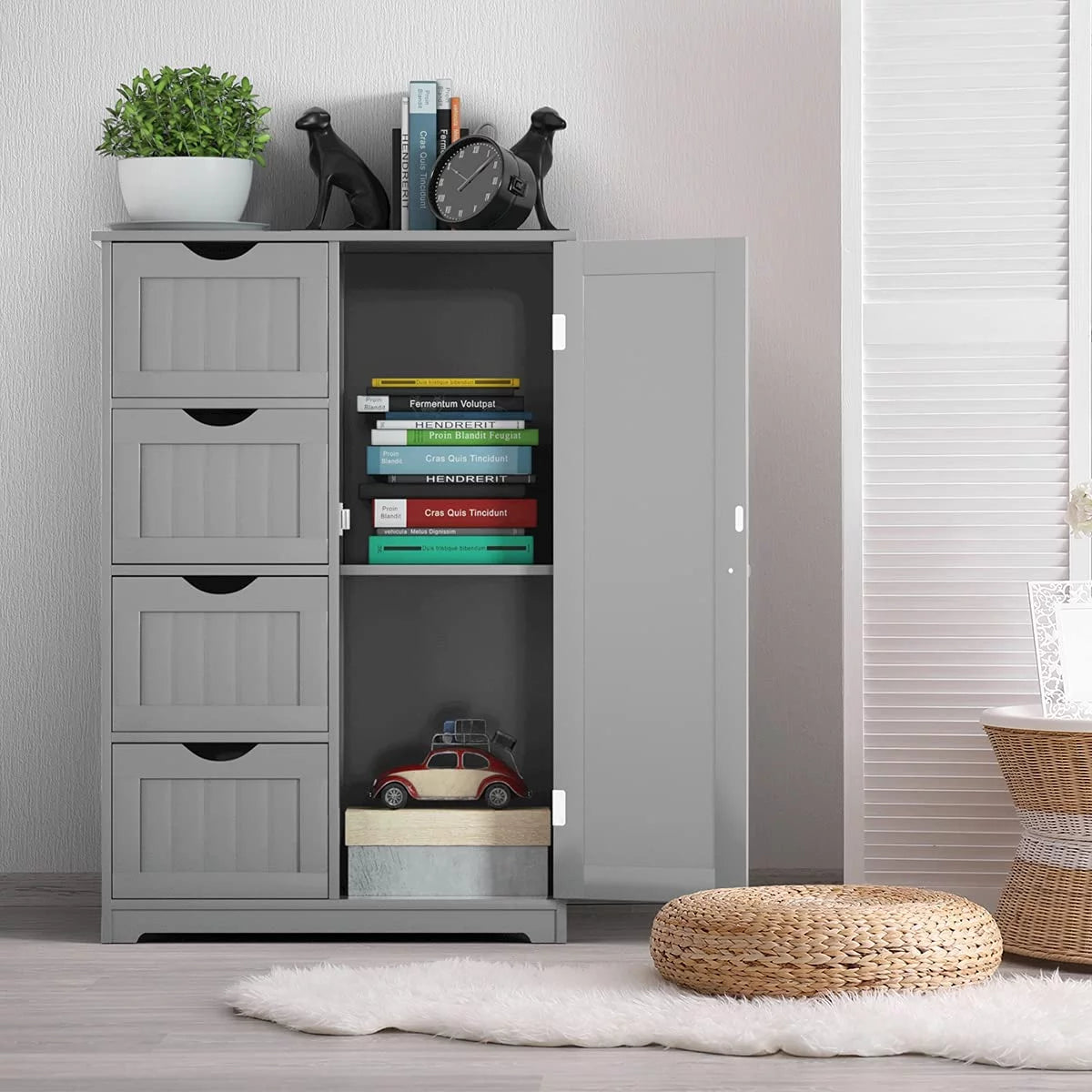 Freestanding Bathroom Floor Cabinet with 4 Drawers and Cupboard W732794