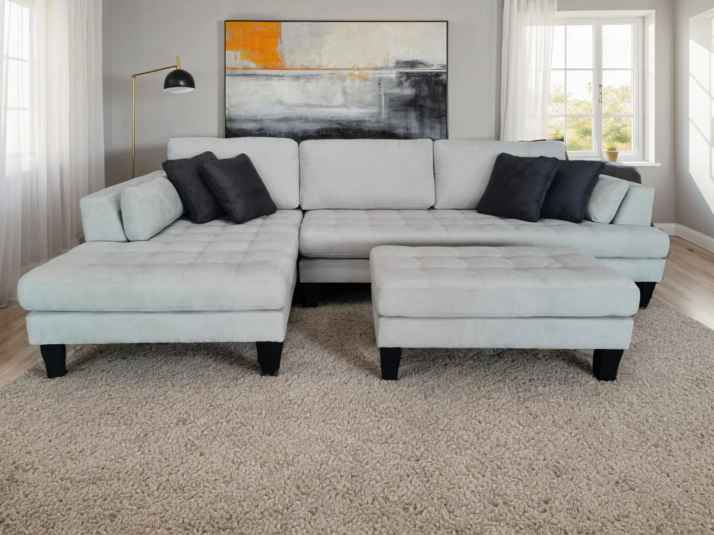 Grey Microfiber L Shaped Sectional Couch Sofa A180