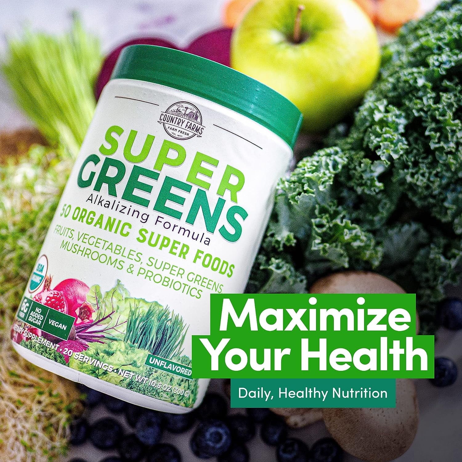Organic Greens Powder Drink Mix with Probiotics, 20 Servings, 2 Pack Y846