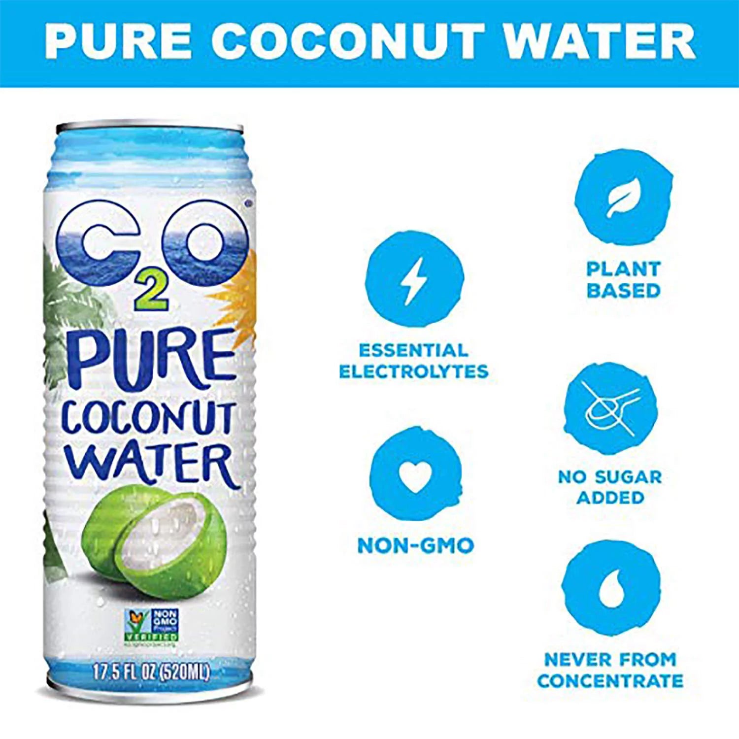 Pure Coconut Water, No Added Sugar, 17.5 FL OZ (Pack of 12) R798