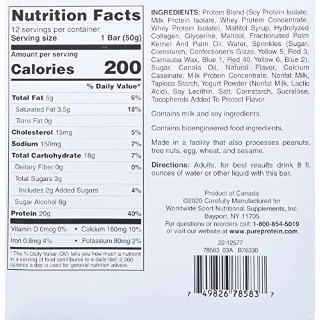 Protein Bars, High Protein, Low Sugar, Gluten Free, Birthday Cake, 1.76 Oz, Pack of 12 N8545