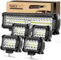 NAOEVO 12 Inch LED Light Bar and 4PCS 4 Inch LED Pod Lights, 54000LM LED Fog/Driving/Off Road Lights, Triple Row Spot Flood Combo LED Light Bar for Truck Car UTV ATV Jeep Boat, 1 Year Warranty