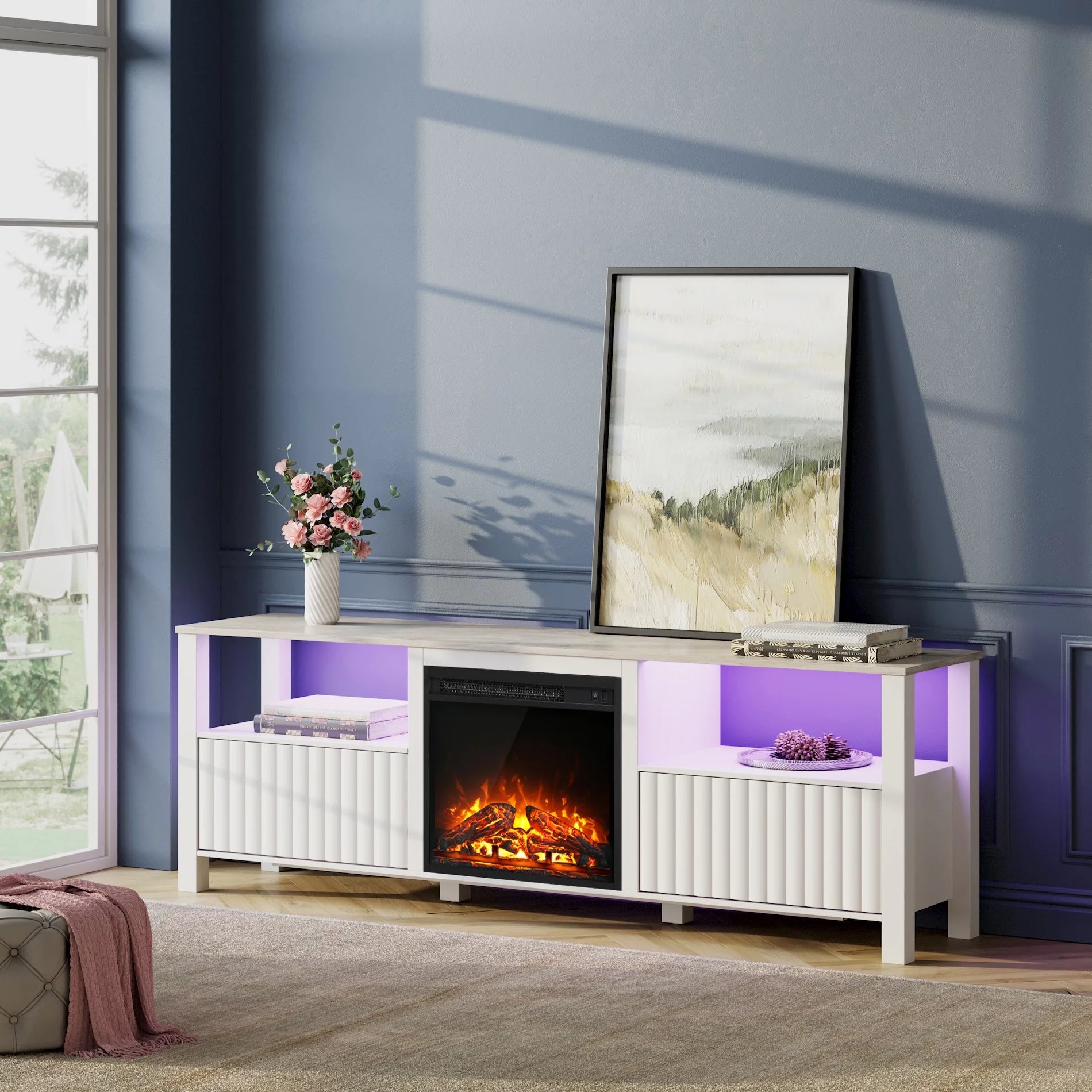 White Wood Fireplace TV Stand for TVs up to 80 Inch X429674