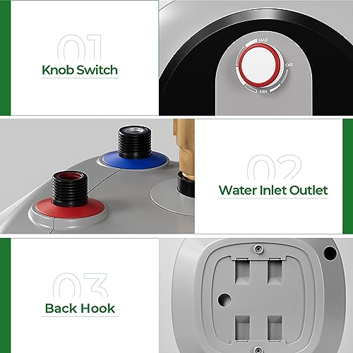Electric Mini Tank Water Heater, 2.5 Gallon Point of Use Instant Hot Water Heater D8409