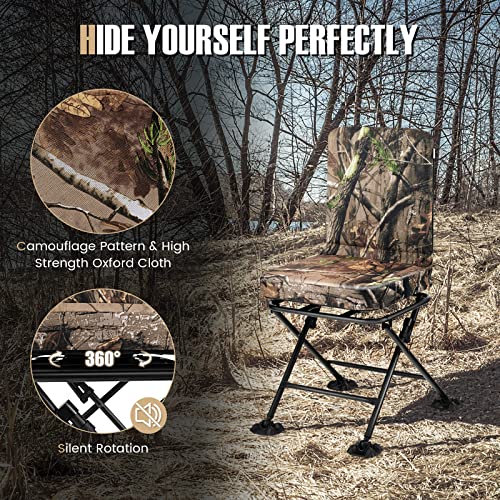 Hunting Chair, 360 Degree Swivel with Padded Cushion, Portable Folding for Blind, Fishing, Camping M6899