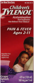 TYLENOL Children's Oral Suspension Grape Splash Flavor 4 oz (Pack of 4)