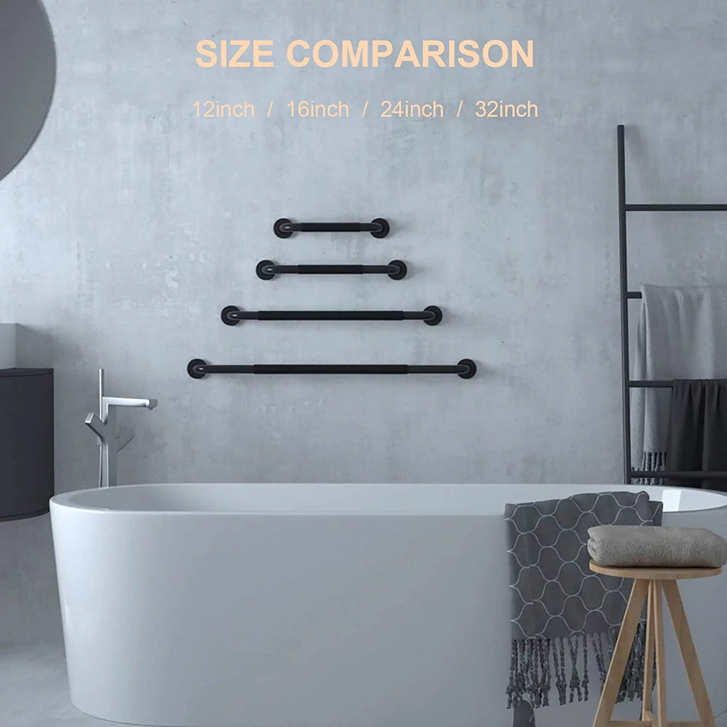 2 Pack 12 Inch Black Shower Grab Bar with Anti Slip Rubber Grip Y55782