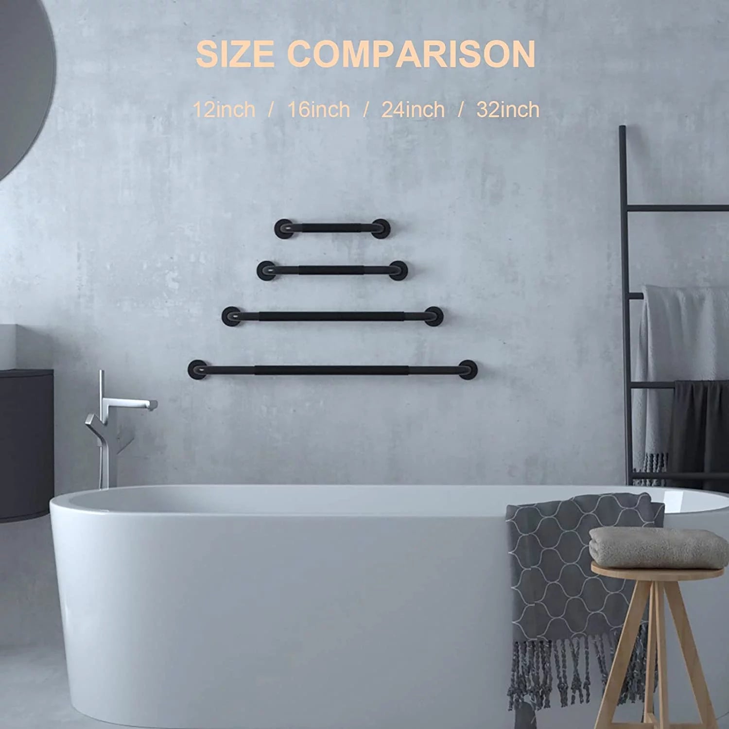 2 Pack 12 Inch Black Shower Grab Bar with Anti Slip Rubber Grip Y55782