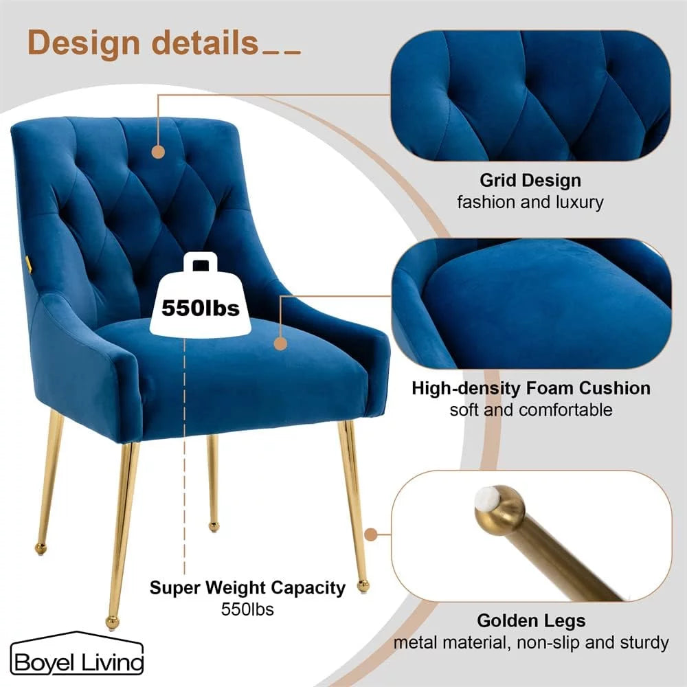 Velvet Dining Chair Set of 2 with Gold Legs, Navy Blue H9429