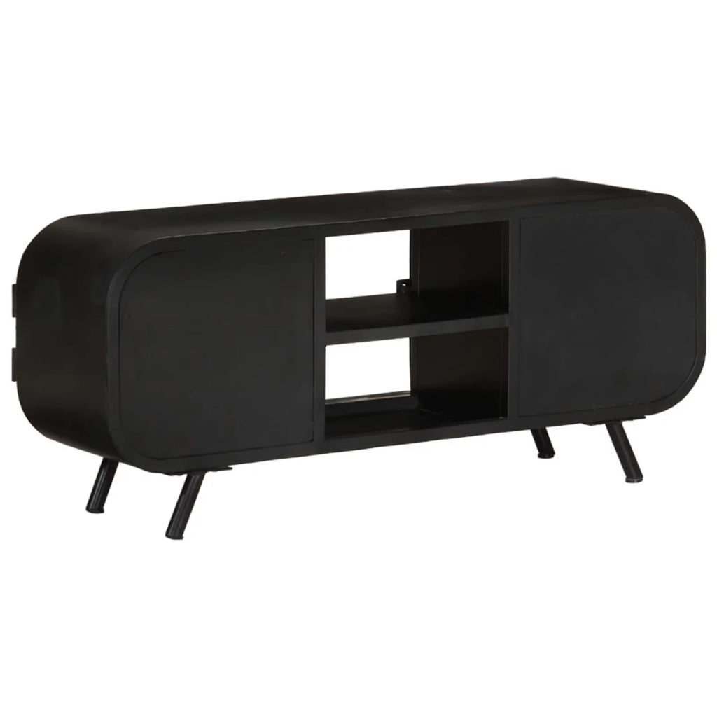 TV Stand with 2 Compartments and 2 Shelves, Mango Wood, Iron Legs K3015