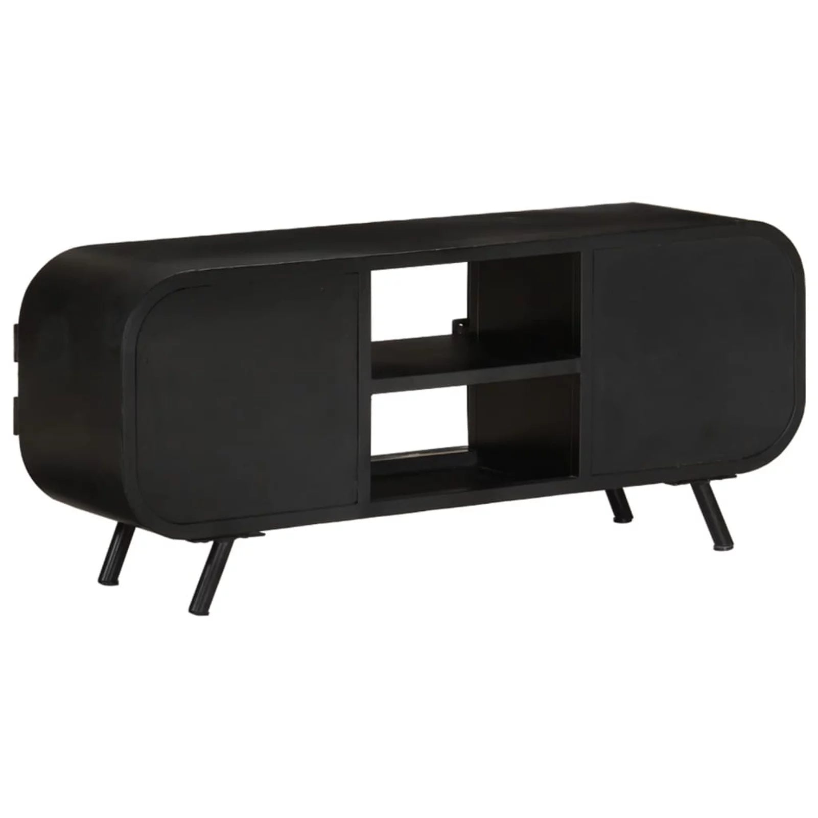 TV Stand with 2 Compartments and 2 Shelves, Mango Wood, Iron Legs K3015