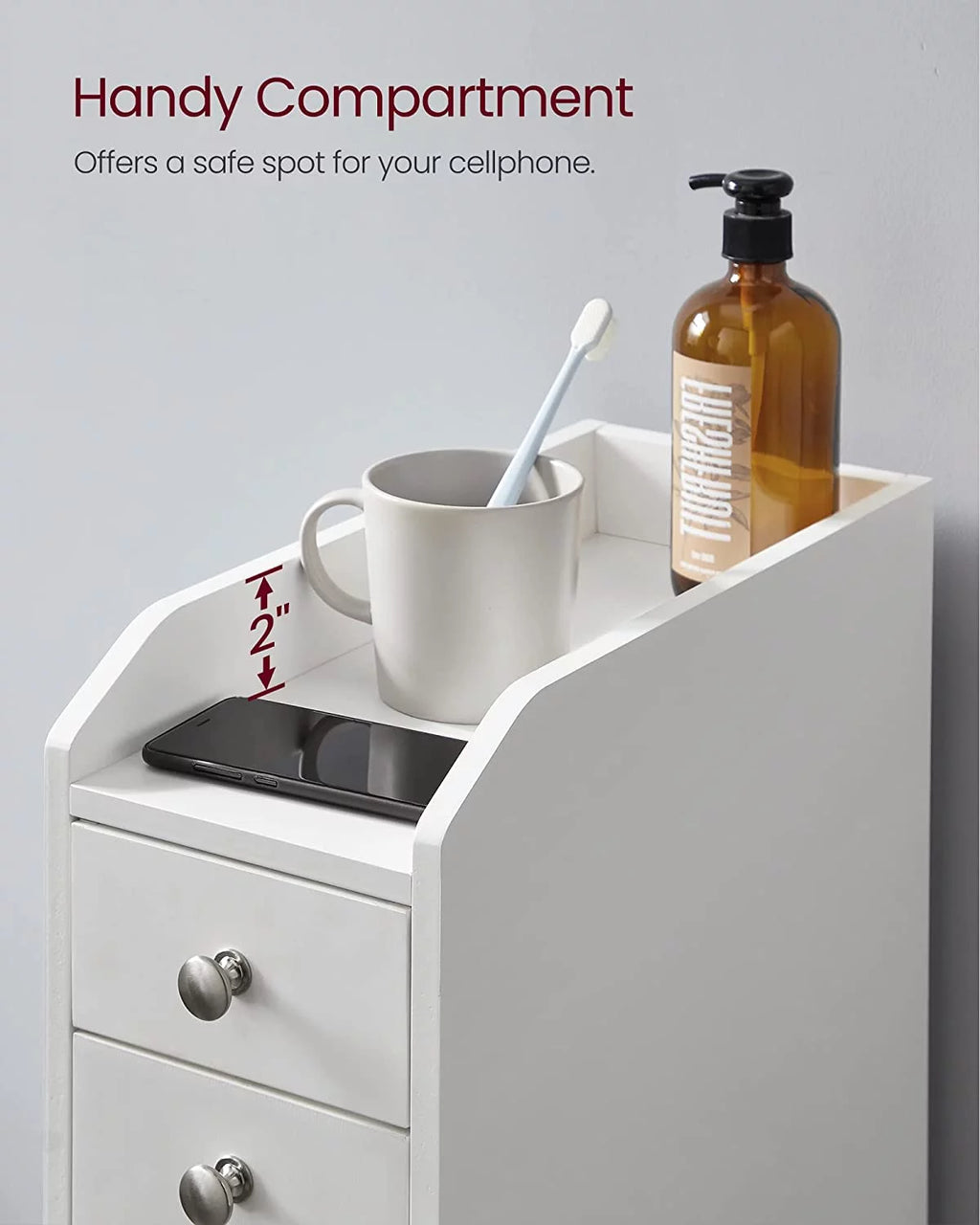 Small Bathroom Storage Cabinet with Slide Out Drawers, White S16404