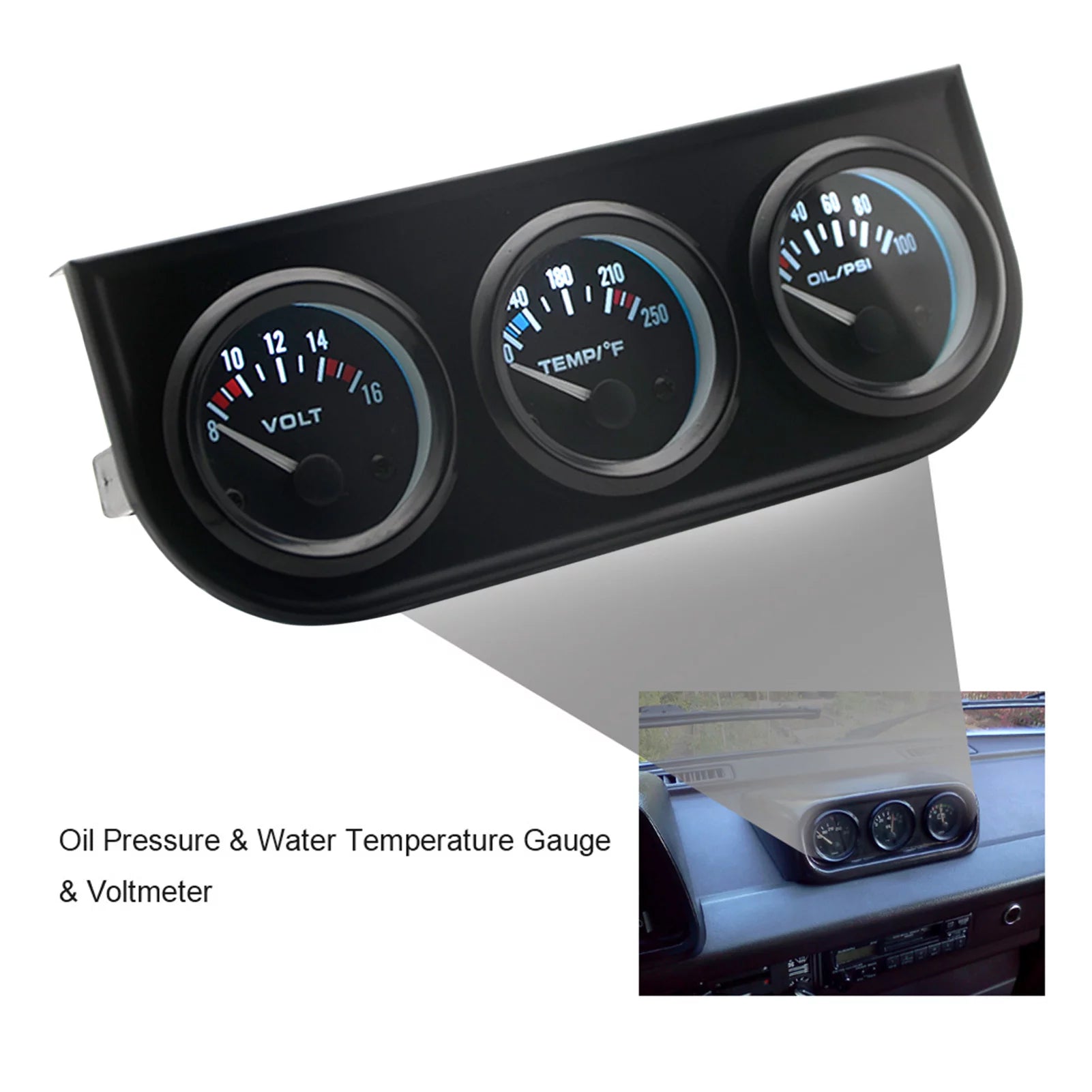 3-in-1 Car Meter for Voltage, Water Temperature, and Oil Pressure - 52mm Gauges E226485