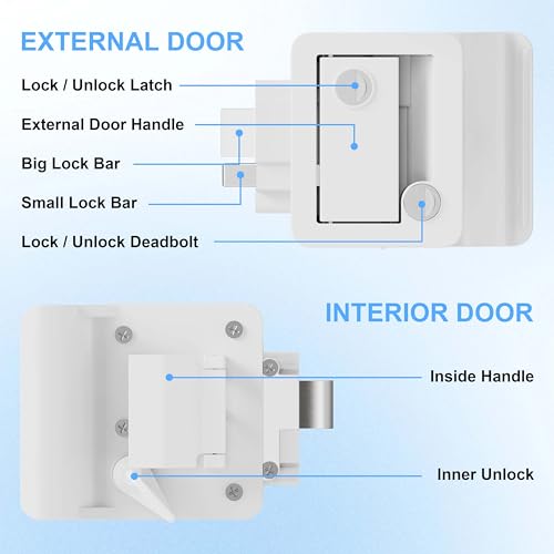 RV Door Lock Replacement with 4 Keys, Paddle Deadbolt for Camper Trailer N60374
