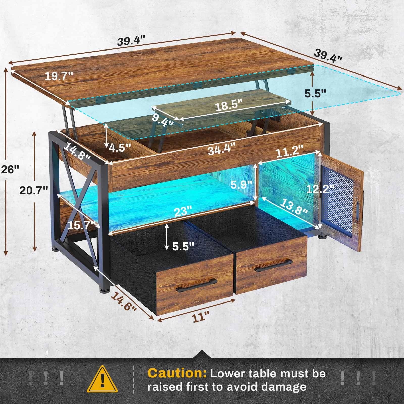 40" Lift Top Coffee Table with Storage Cabinet and 2 Fabric Drawers C61872