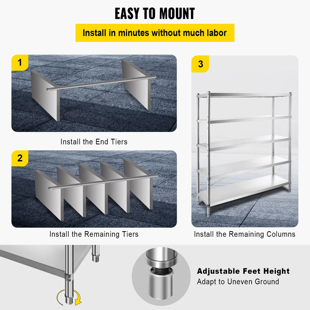 5-Tier Stainless Steel Shelving Unit 60x18.5 inch P13361
