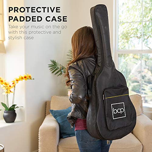 41in Full Size Acoustic Guitar Starter Set with Case, Strap, Capo, Strings, Picks V879042
