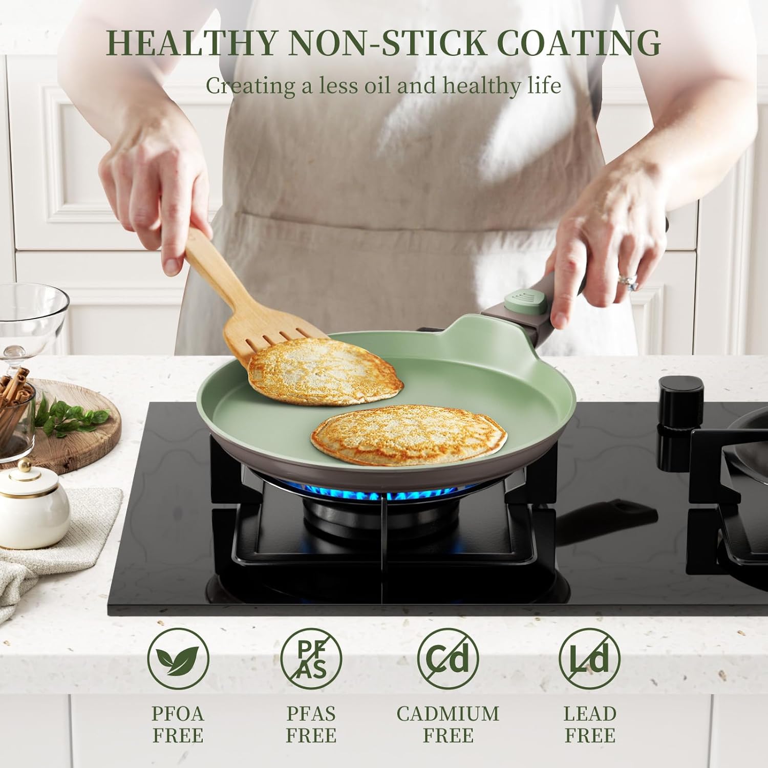 Nonstick Crepe Pan Set with Spreader, 10 & 11 Inch, Detachable Handle F82584