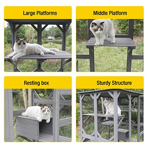 Outdoor Cat Enclosure Large Walk-in Cat Cage with Tarp Roof J6175