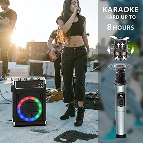 Karaoke Machine with 2 Wireless Microphones, Bluetooth Speaker, LED Light D3569