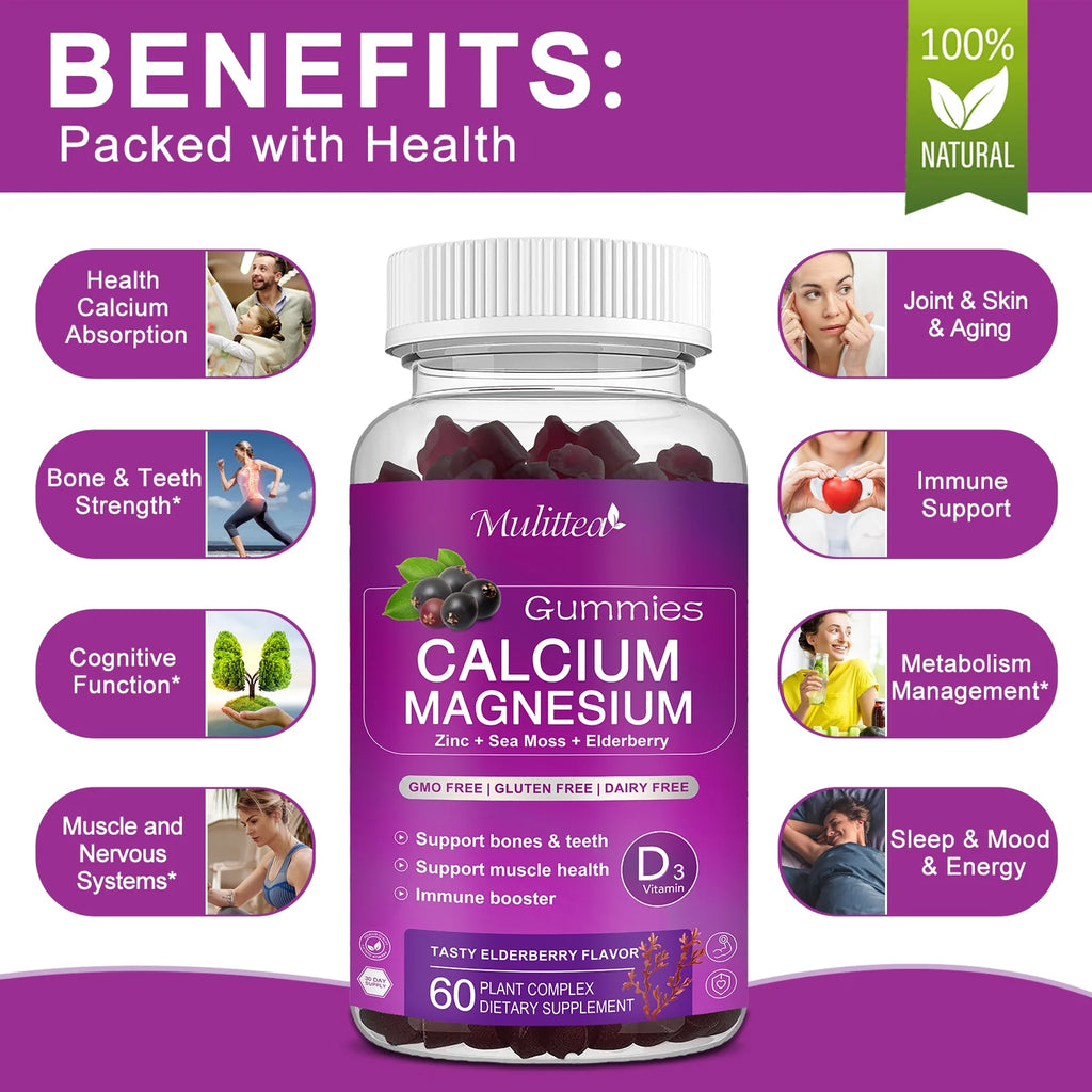 Calcium Magnesium Zinc Gummies with D3 & Sea Moss for Bone, Muscle & Sleep Support F927811