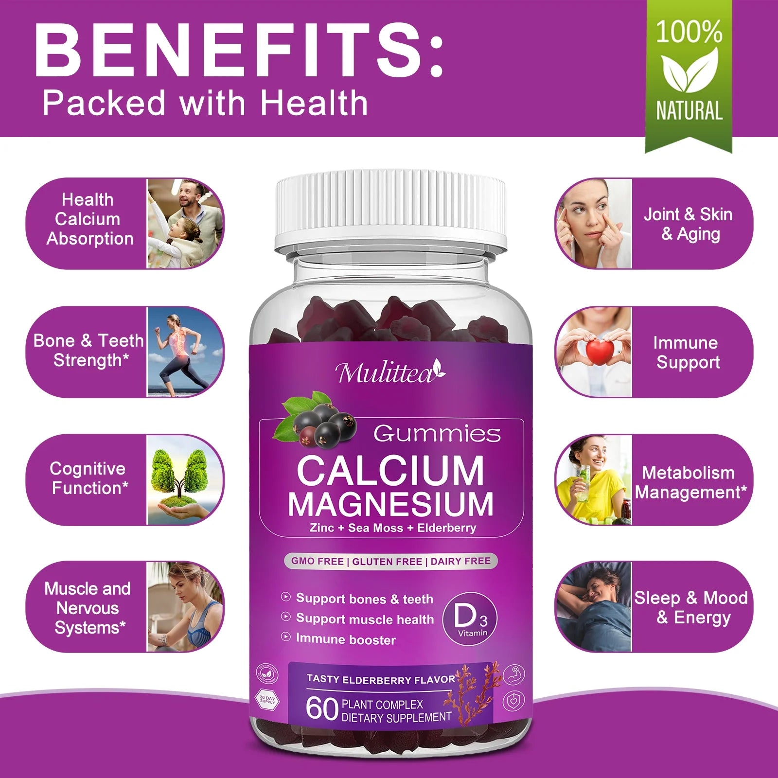 Calcium Magnesium Zinc Gummies with D3 & Sea Moss for Bone, Muscle & Sleep Support F927811
