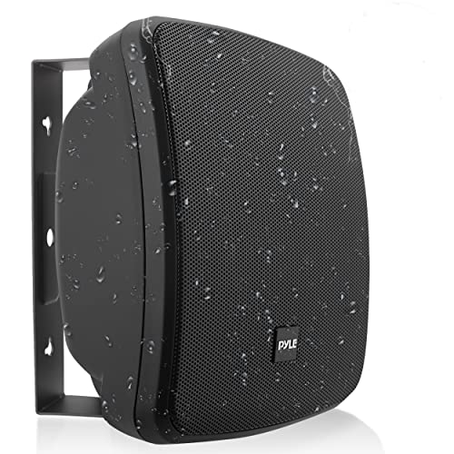 Pyle 5.25 Inch 2 Way Outdoor Waterproof Mountable Wireless Bluetooth Dual Speakers with Heavy Duty Grill Cabinet Enclosure, Black (2 Pack)