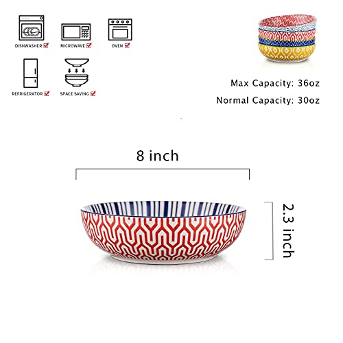Ceramic Pasta Bowls Set of 4, 8 Inch, Microwave Safe R8988