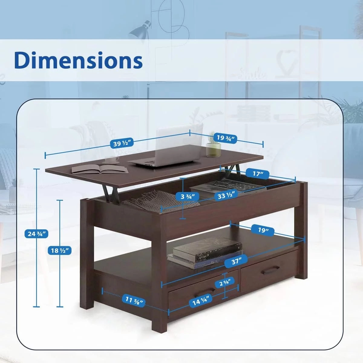 Lift Top Coffee Table with Hidden Compartment and Storage Shelves K22491