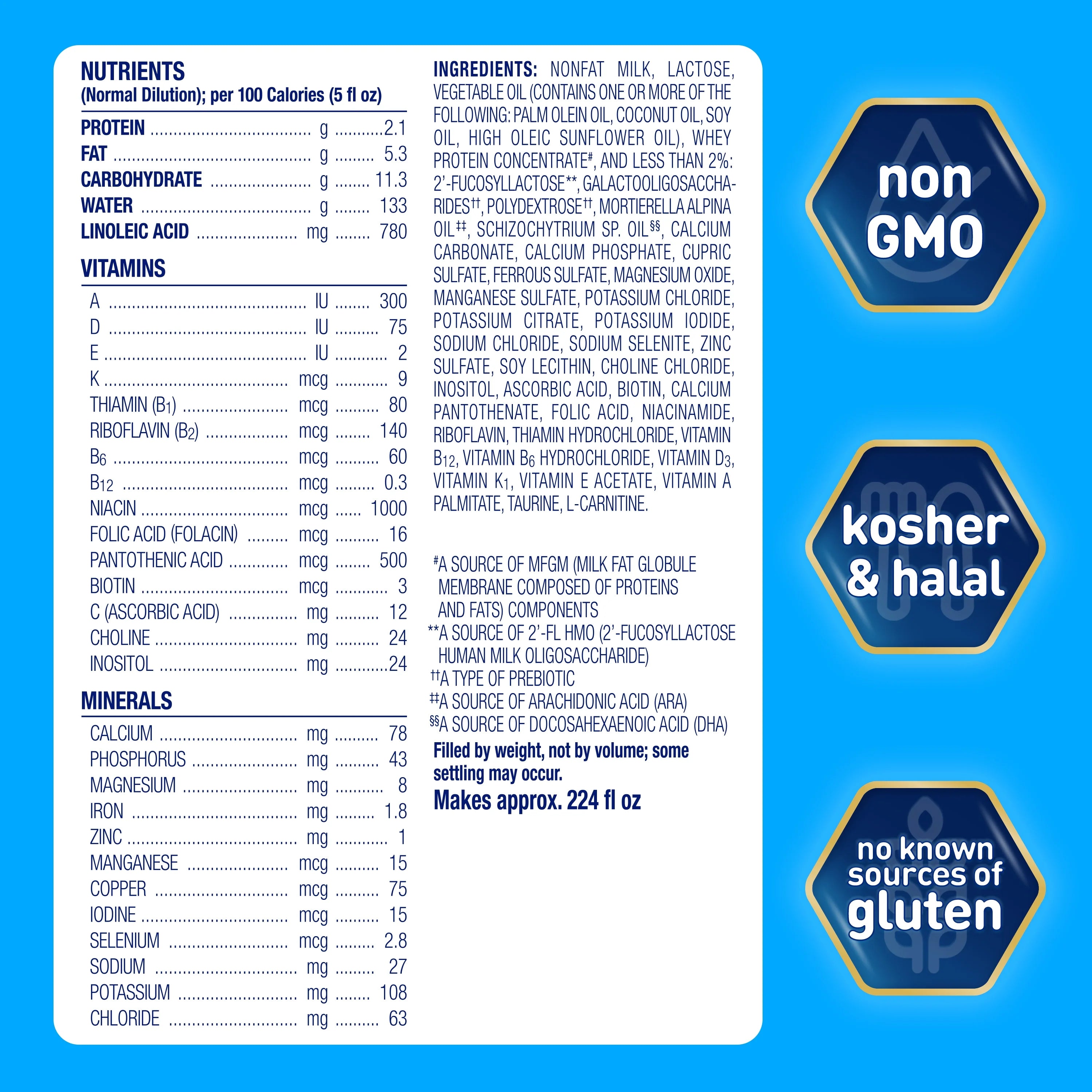 Baby Formula Milk-Based Infant Nutrition with DHA, Non-GMO, 125.6 oz D220