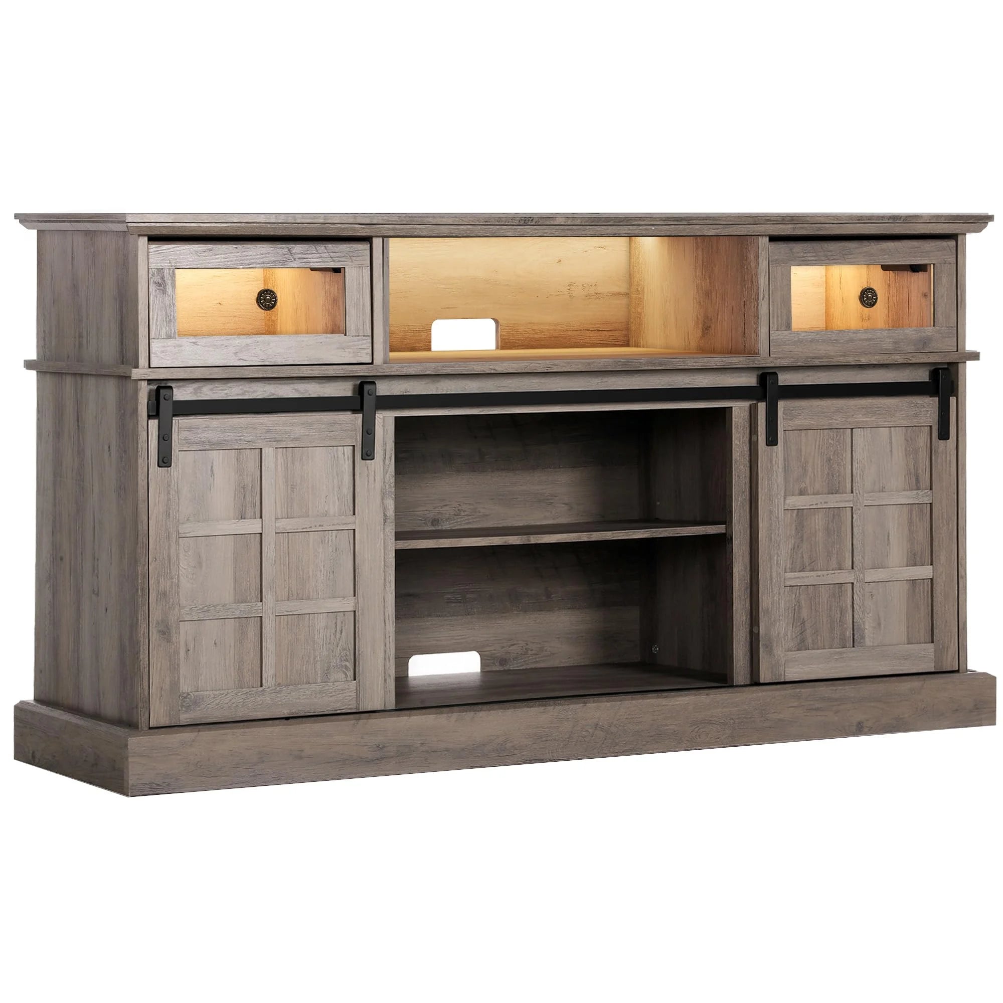 TV Stand with LED Light for TVs Up to 65 Inch, Storage Cabinet, Gray E9214