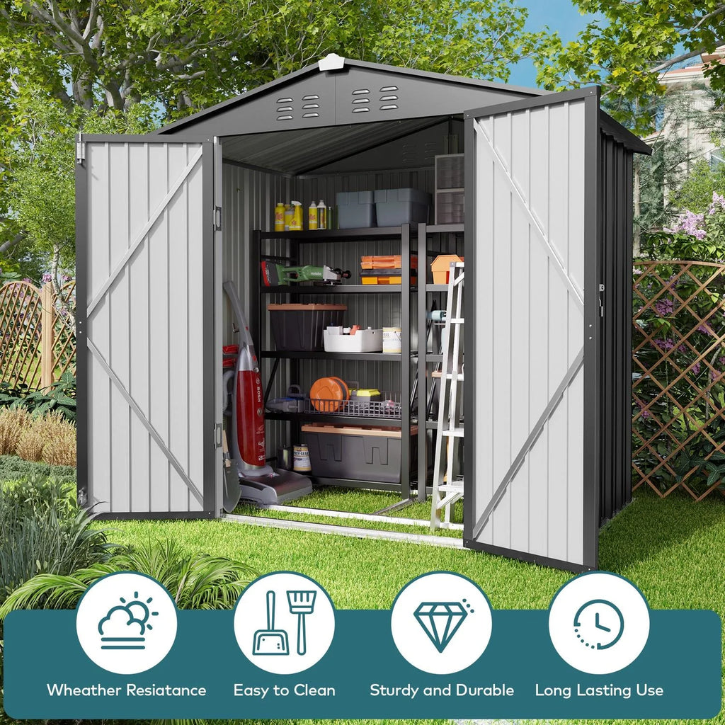 Outdoor Storage Shed with Base Frame, Metal Garden Shed, Dark Gray I45016