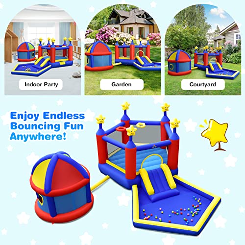 Inflatable Bounce House for Kids Indoor Outdoor with Basketball Hoops and Ball Pit U1574