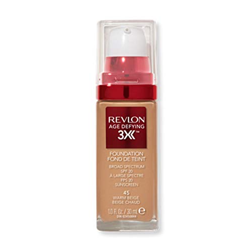 Revlon Liquid Foundation, Age Defying 3XFace Makeup, Anti-Aging and Firming Formula, SPF 30, Longwear Medium Buildable Coverage with Natural Finish, 070 Early Tan, 1 Fl Oz