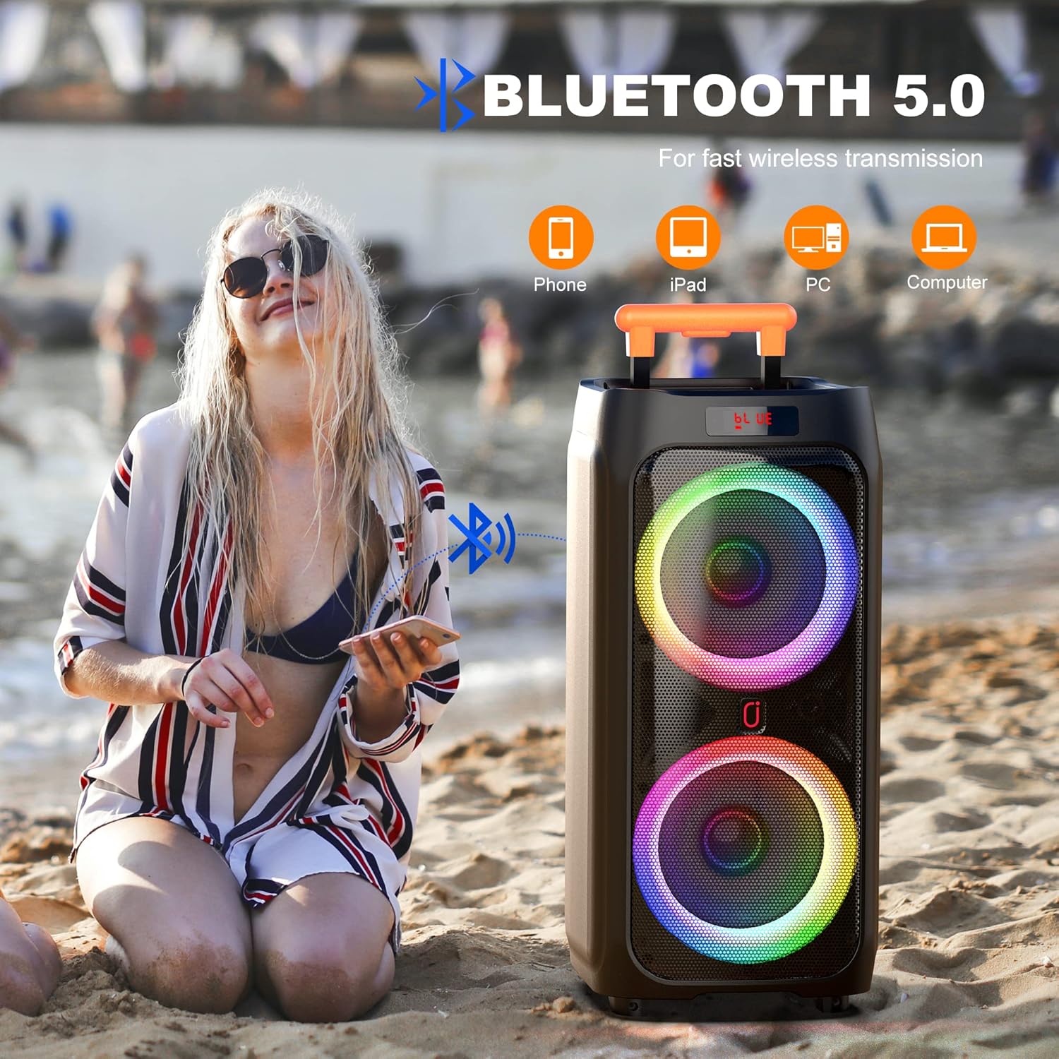 Karaoke Machine with 2 Wireless Microphones, Bluetooth Party Speaker with DJ Light M597378