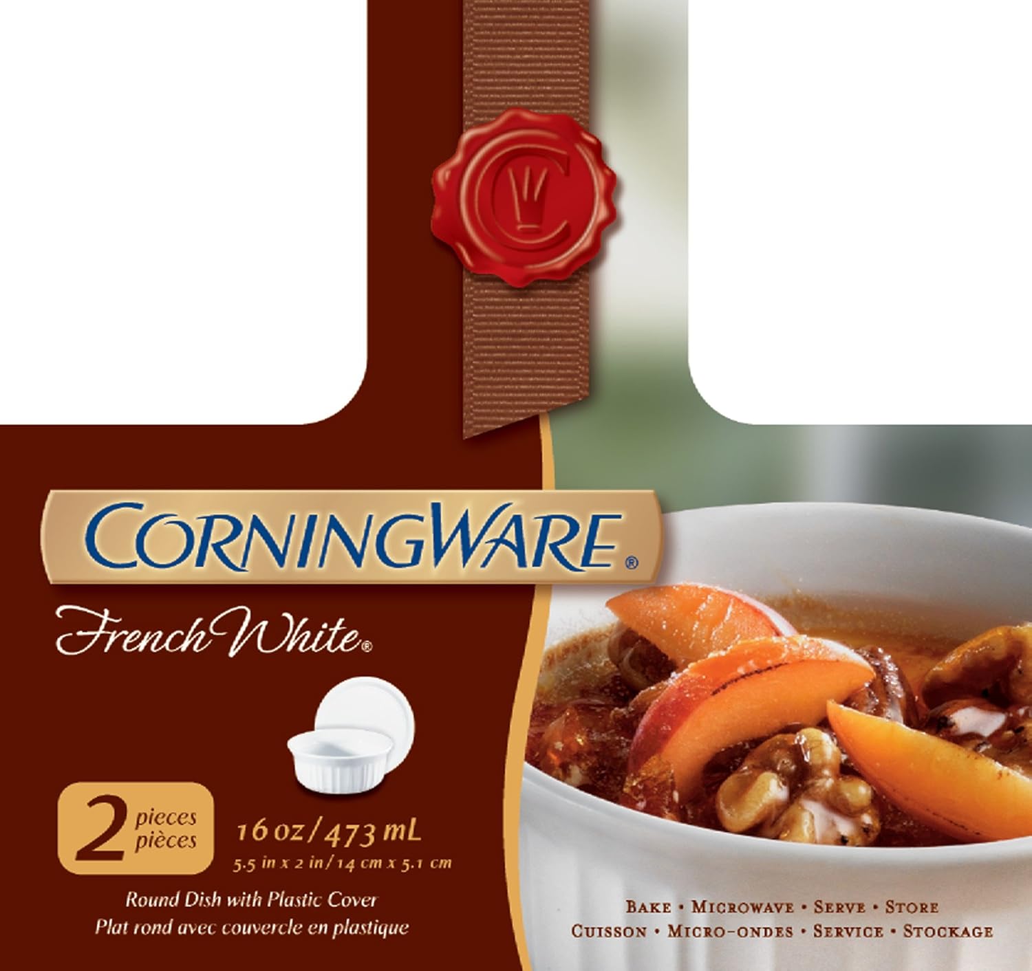 French White 16-Ounce Round Dish with Plastic Cover, Pack of 2 F553