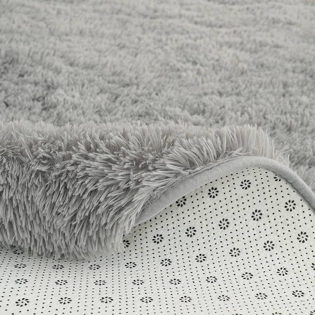 Luxury Round Fluffy Area Rug for Bedroom, Super Soft Shaggy Carpet, 5'x5', Gray R140
